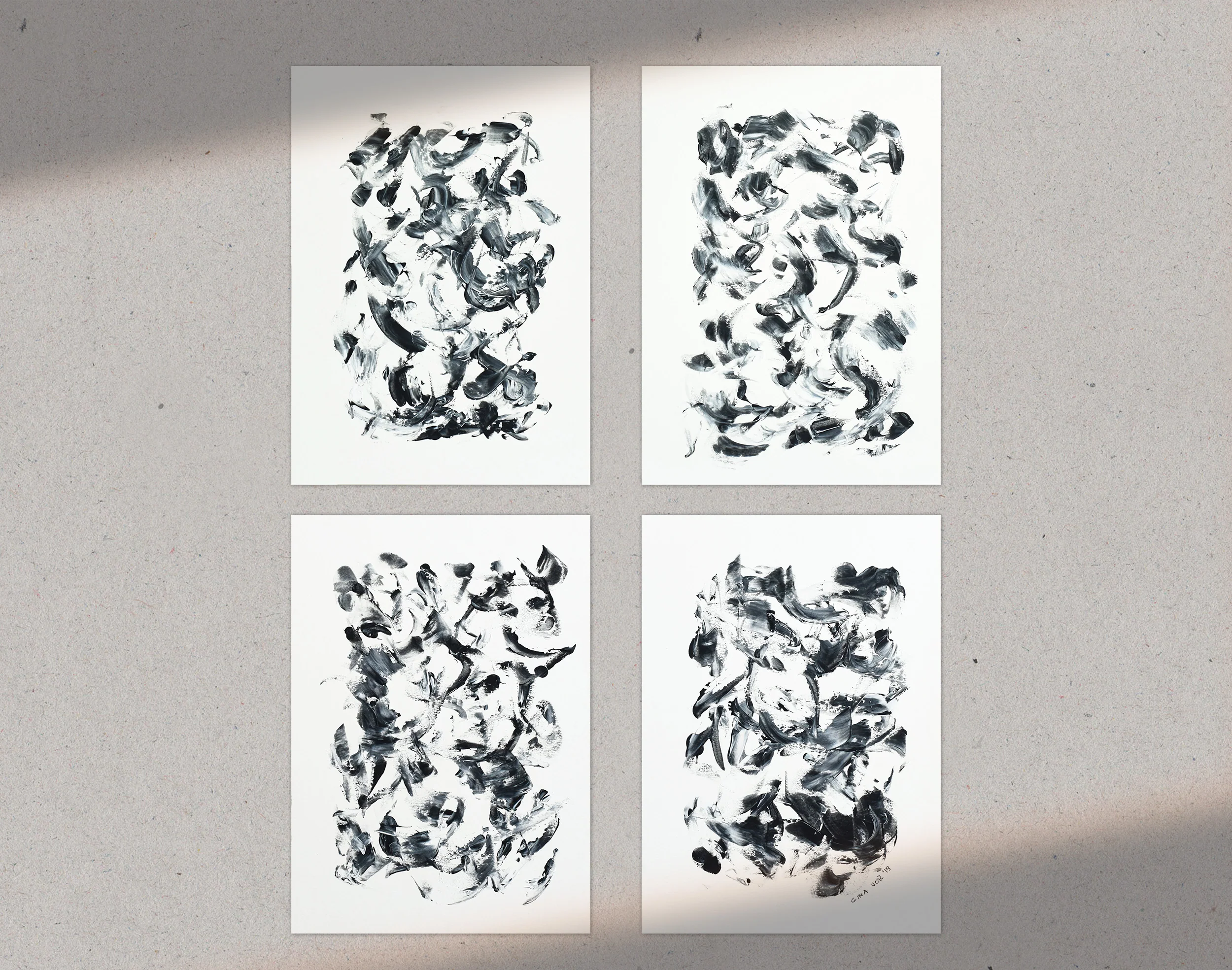 Paintings on Cardboard | Four Black & White Dreams