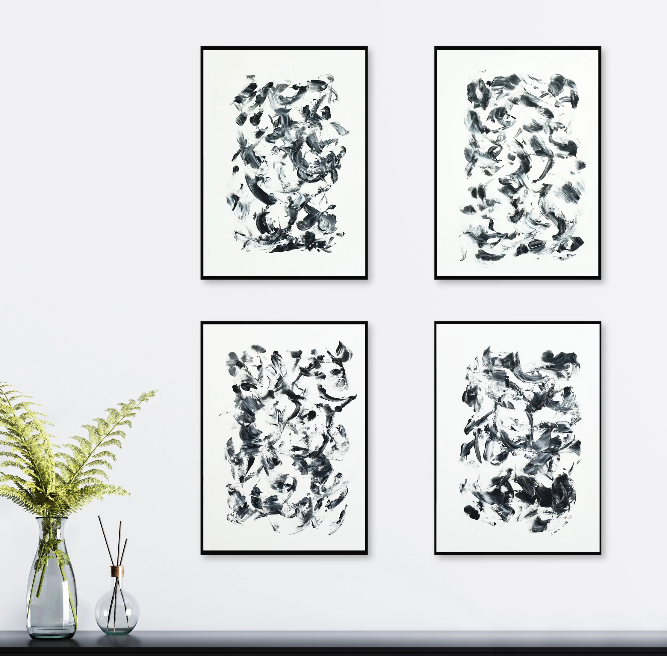 Paintings on Cardboard | Four Black & White Dreams - Image 2