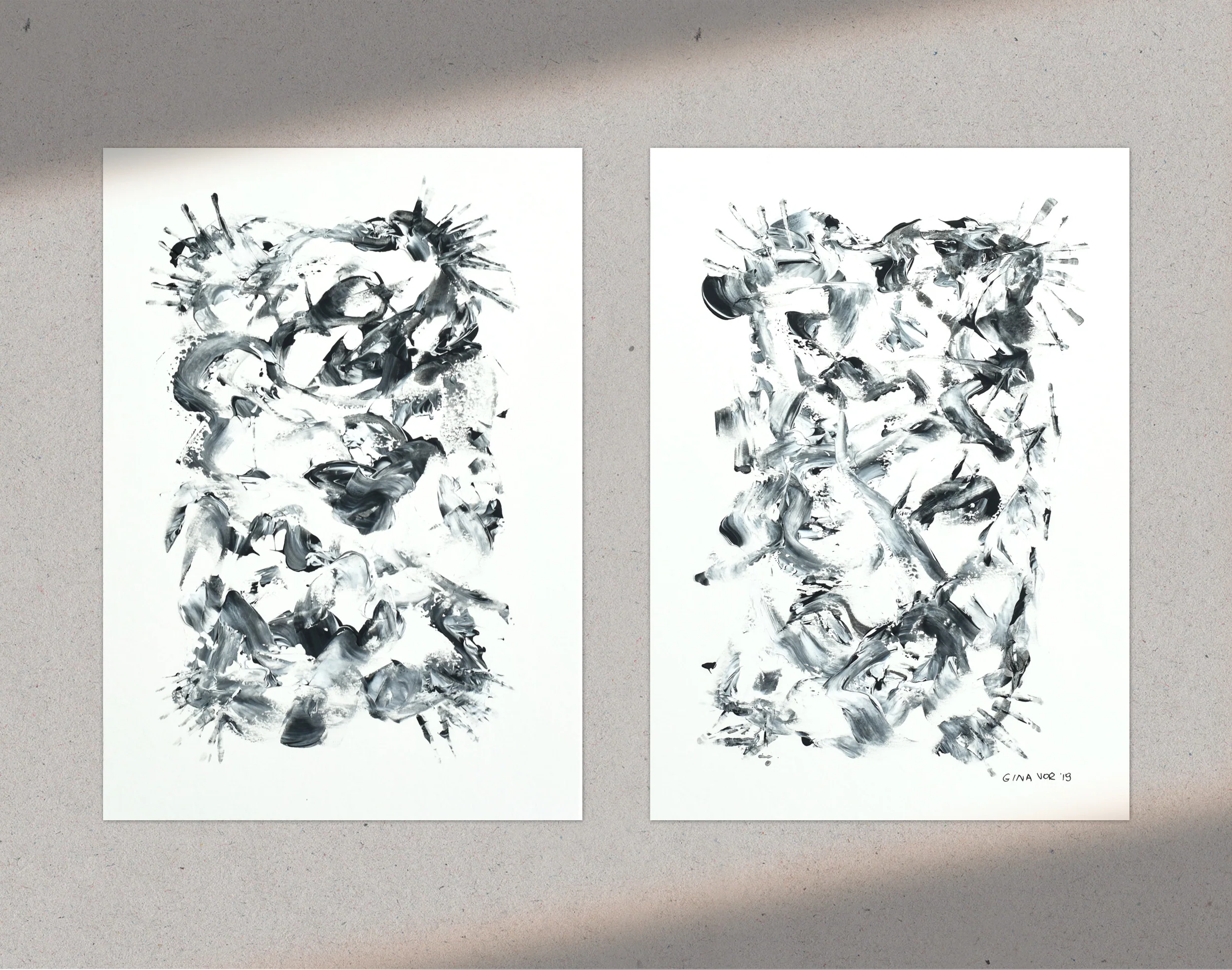 Paintings on Cardboard | Two Black & White Dreams
