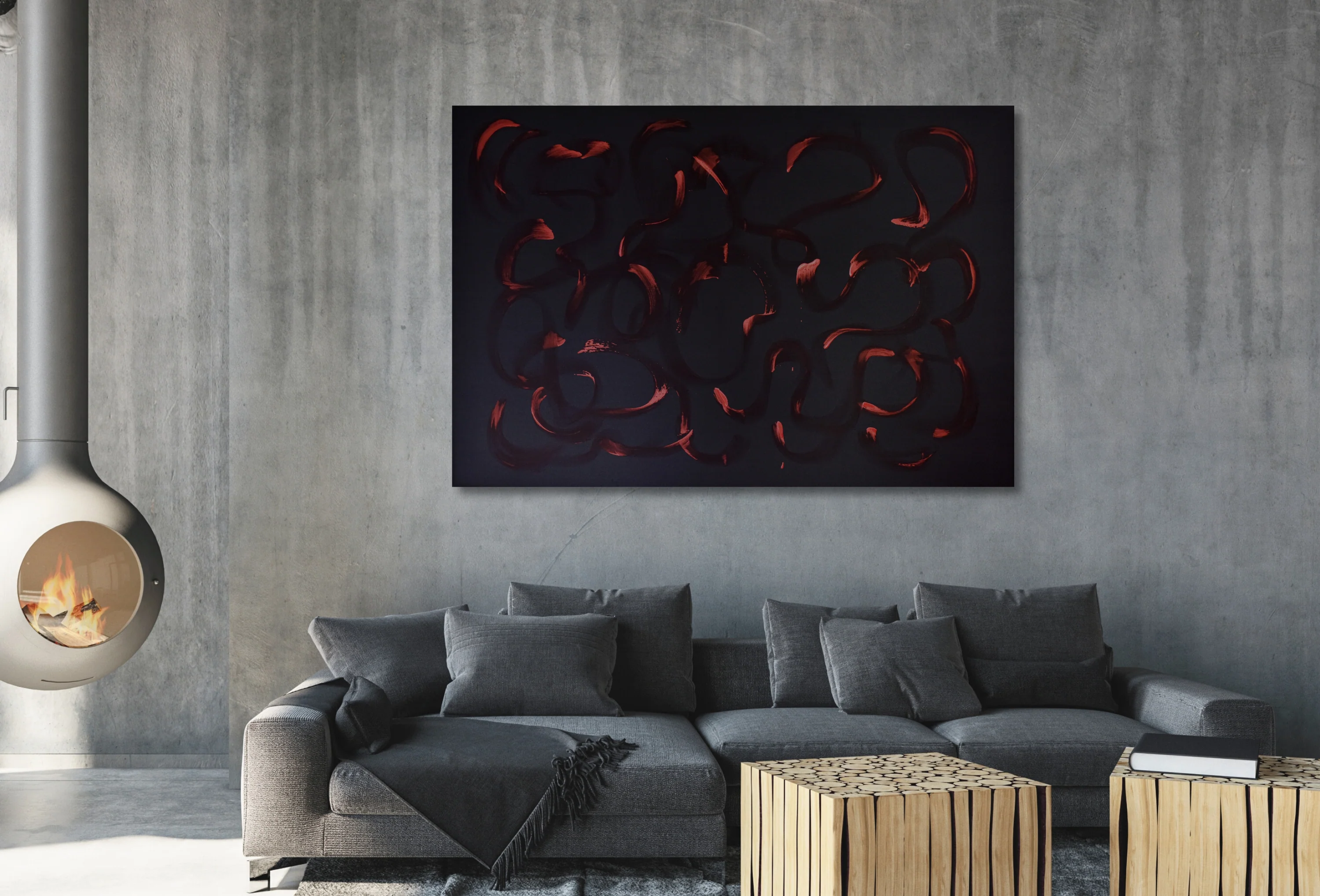 Large Abstract Painting | Black And Red 3 - Image 2