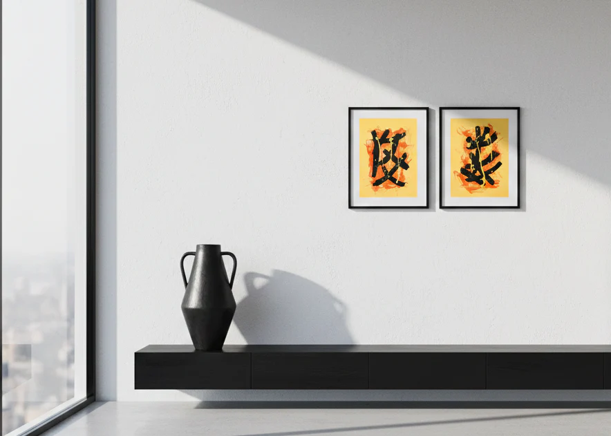 Yellow Abstract Diptych | Paintings on Cardboard - Image 2