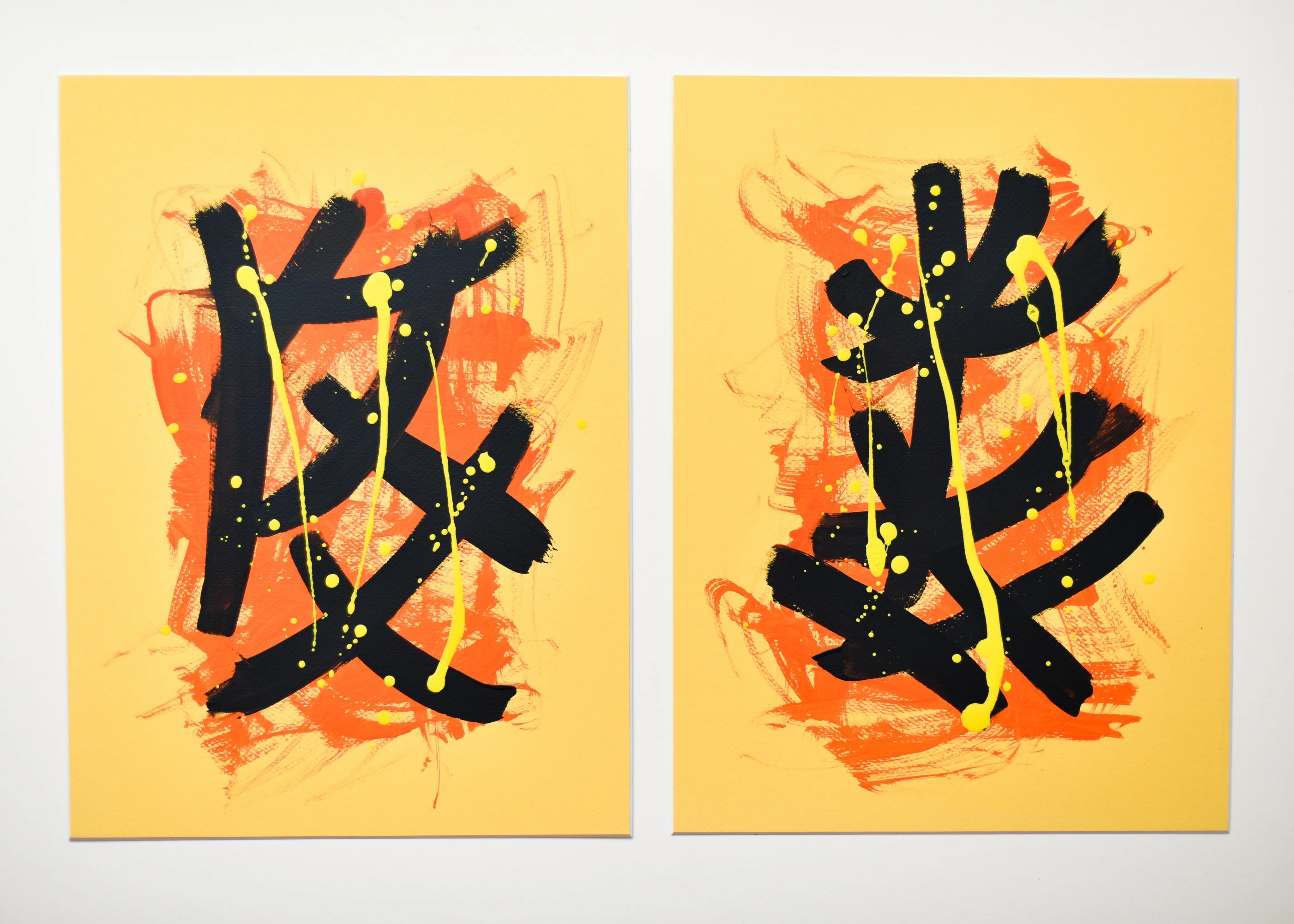 Yellow Abstract Diptych | Paintings on Cardboard - Image 3