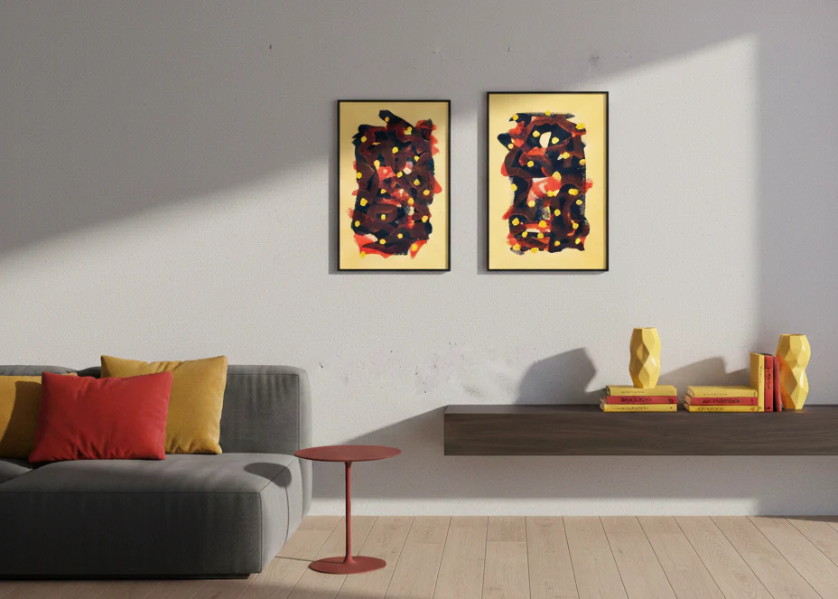 Yellow Diptych | Paintings on Cardboard - Image 2